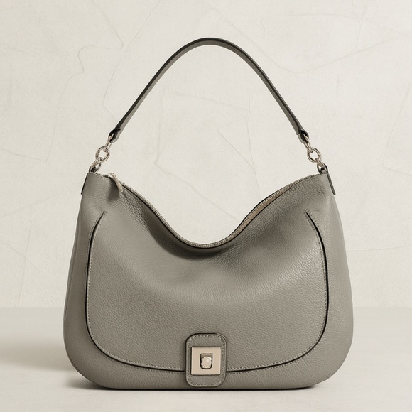 Furla Jo Sabbia Soft Gray Pebbled Leather Shoulder Bag/Crossbody Bag/Hobo Bag - Picture 1 of 12